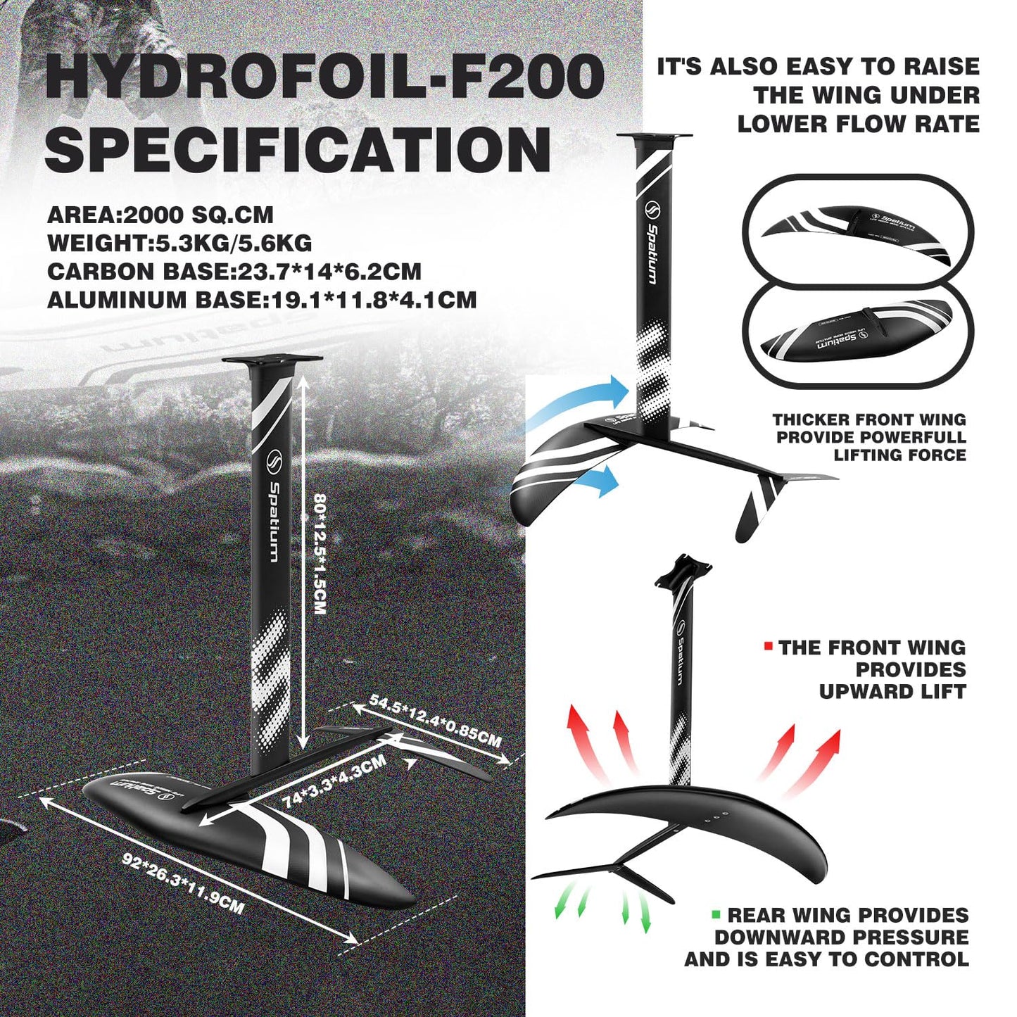 Spatium Hydrofoil Board voor surfen met draagvleugelaccessoires Inflator Pomp, rugzak, veilige riem, Fix Kit Wing Foil Board Surf Hydrofoil Surfboard Grijs