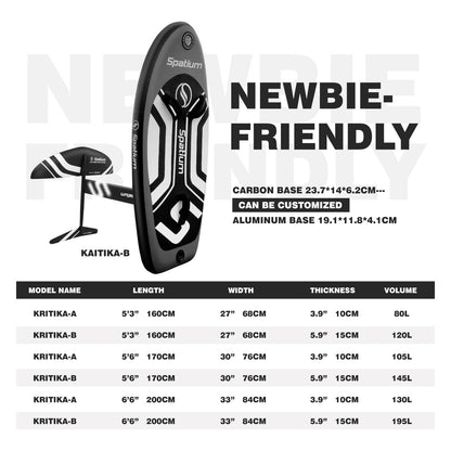 Spatium Hydrofoil Board voor surfen met draagvleugelaccessoires Inflator Pomp, rugzak, veilige riem, Fix Kit Wing Foil Board Surf Hydrofoil Surfboard Grijs