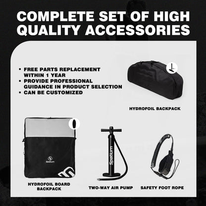 Spatium Hydrofoil Board voor surfen met draagvleugelaccessoires Inflator Pomp, rugzak, veilige riem, Fix Kit Wing Foil Board Surf Hydrofoil Surfboard Grijs