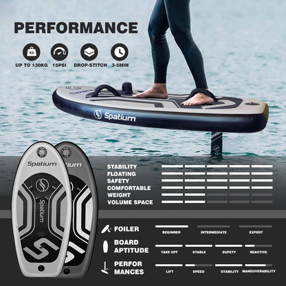 Spatium Hydrofoil Board voor surfen met draagvleugelaccessoires Inflator Pomp, rugzak, veilige riem, Fix Kit Wing Foil Board Surf Hydrofoil Surfboard Grijs