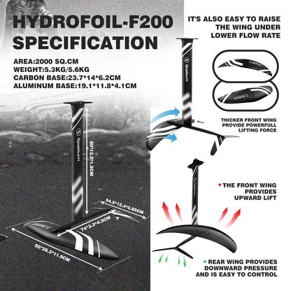 Spatium Hydrofoil Board voor surfen met draagvleugelaccessoires Inflator Pomp, rugzak, veilige riem, Fix Kit Wing Foil Board Surf Hydrofoil Surfboard Grijs